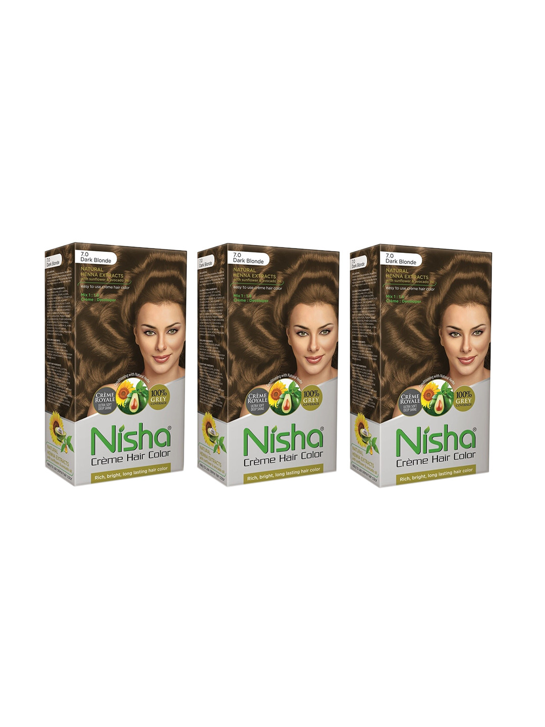 Nisha Unisex Gold Pack of 3 Creme Hair Color 150gm each- Dark Blonde
