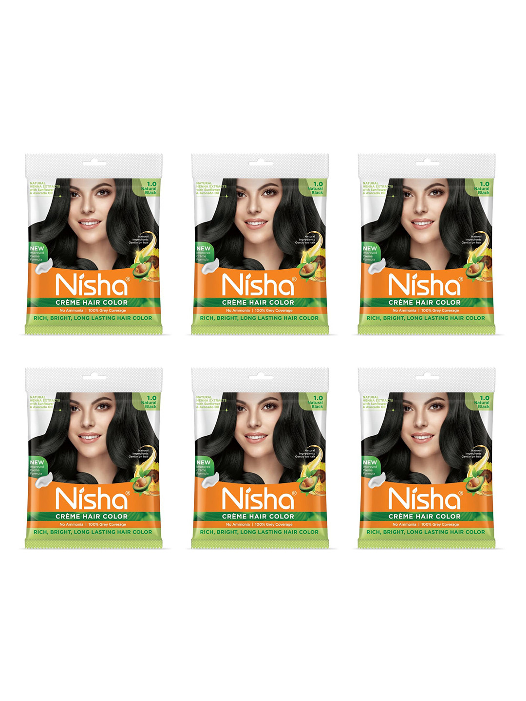 Nisha Women Brown Pack of 6 Creme Hair Color 40gm each- Natural Black