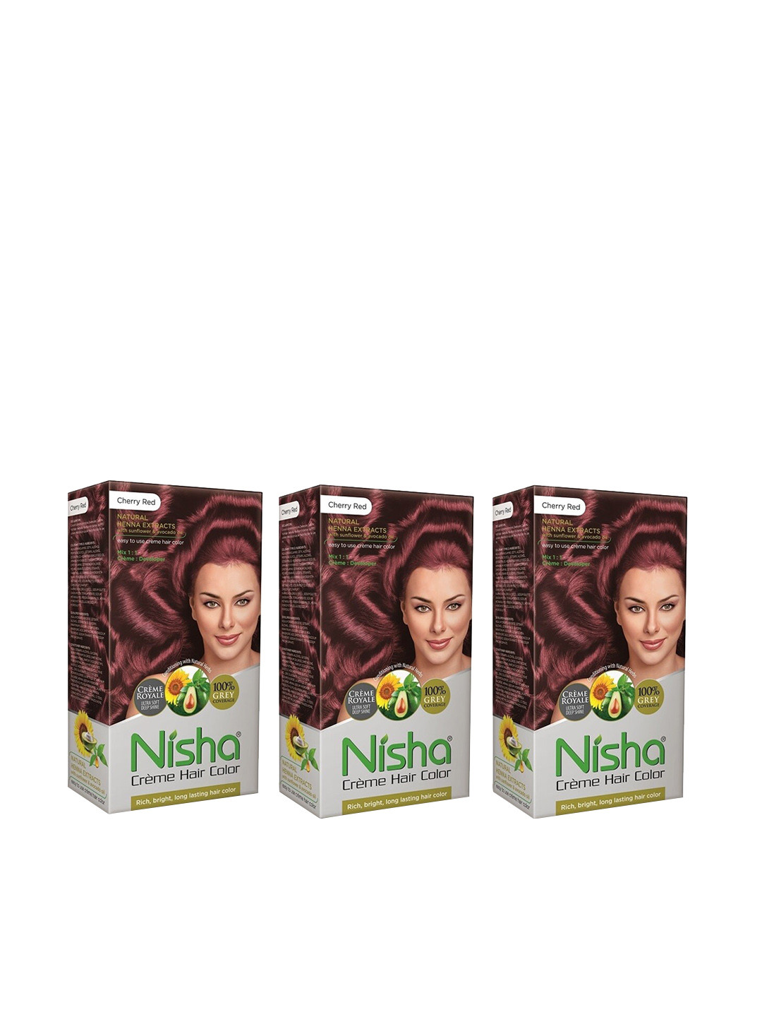 Nisha Unisex Red Pack of 3 Creme Hair Color 120gm each- Cherry Red