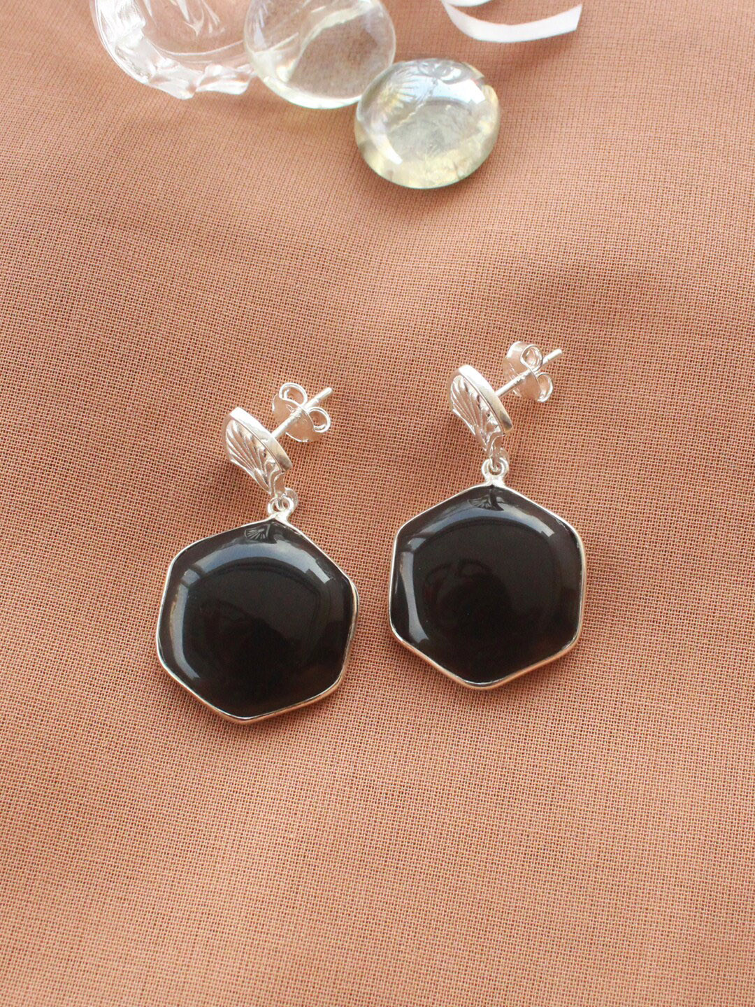 ERILINE JEWELRY Silver-Toned & Black Silver Plated Contemporary Drop Earrings