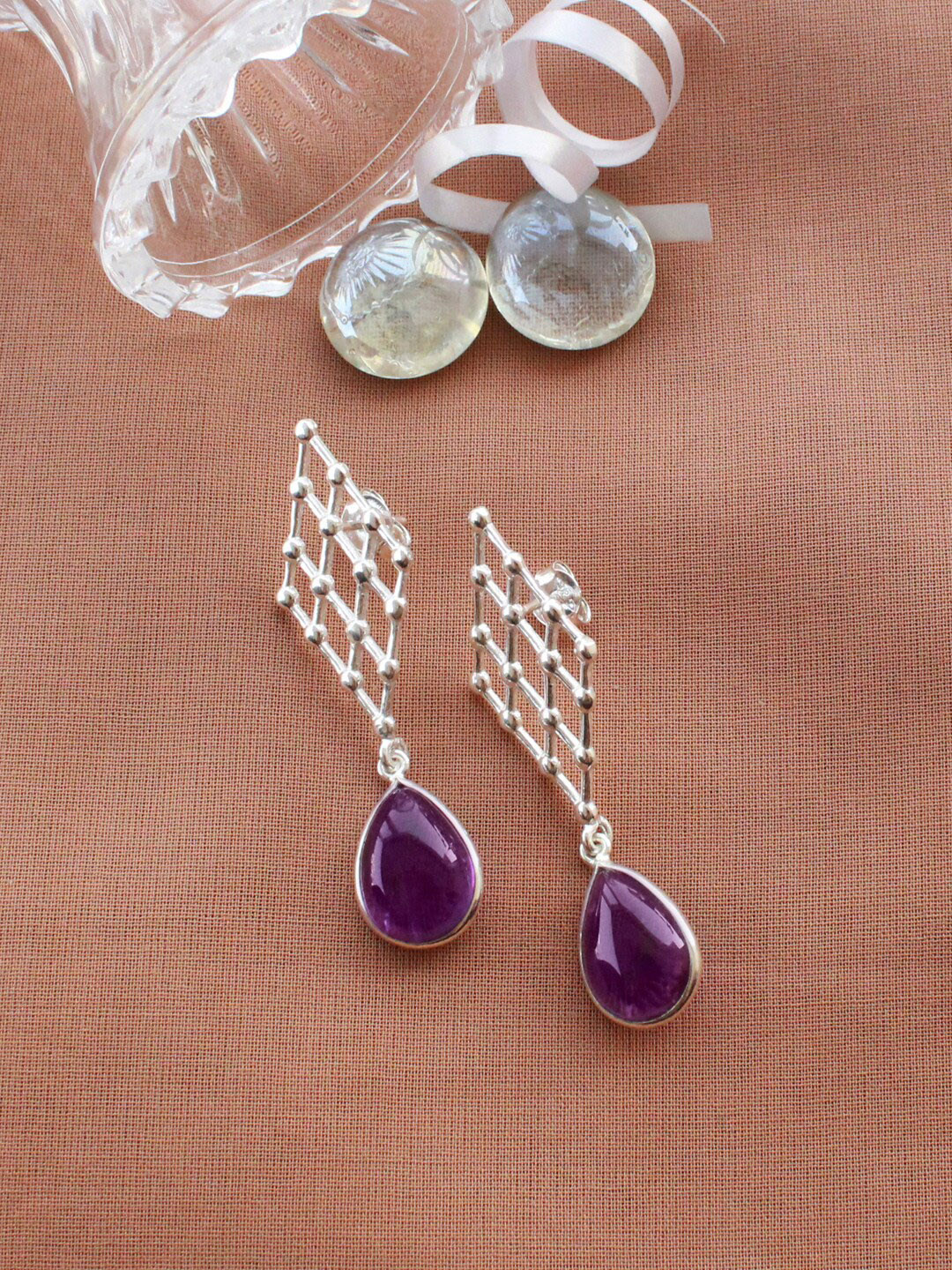 ERILINE JEWELRY Silver-Plated Amethyst Contemporary Drop Earrings