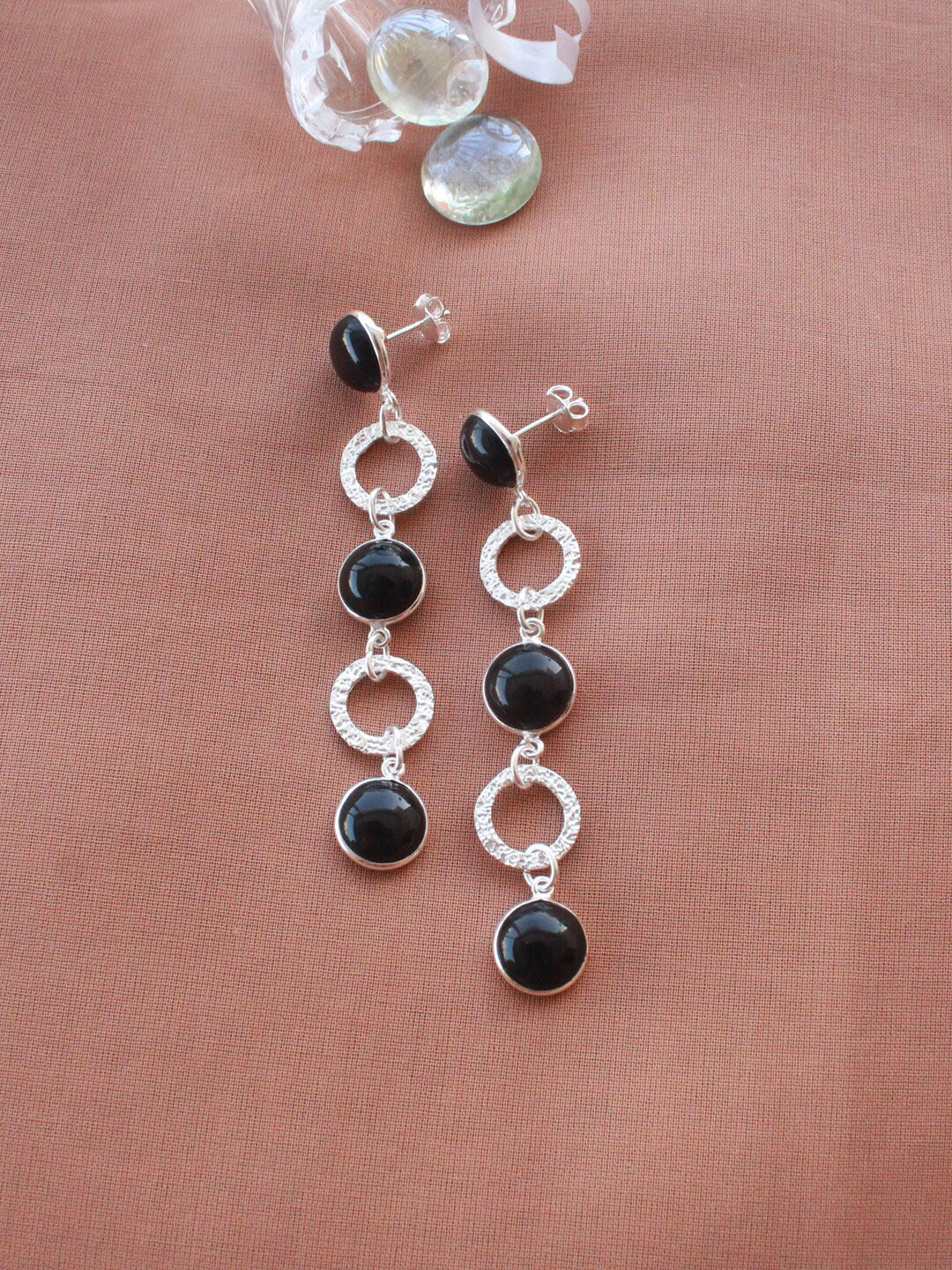 ERILINE JEWELRY Silver-Plated Silver-Toned & Black Contemporary Drop Earrings
