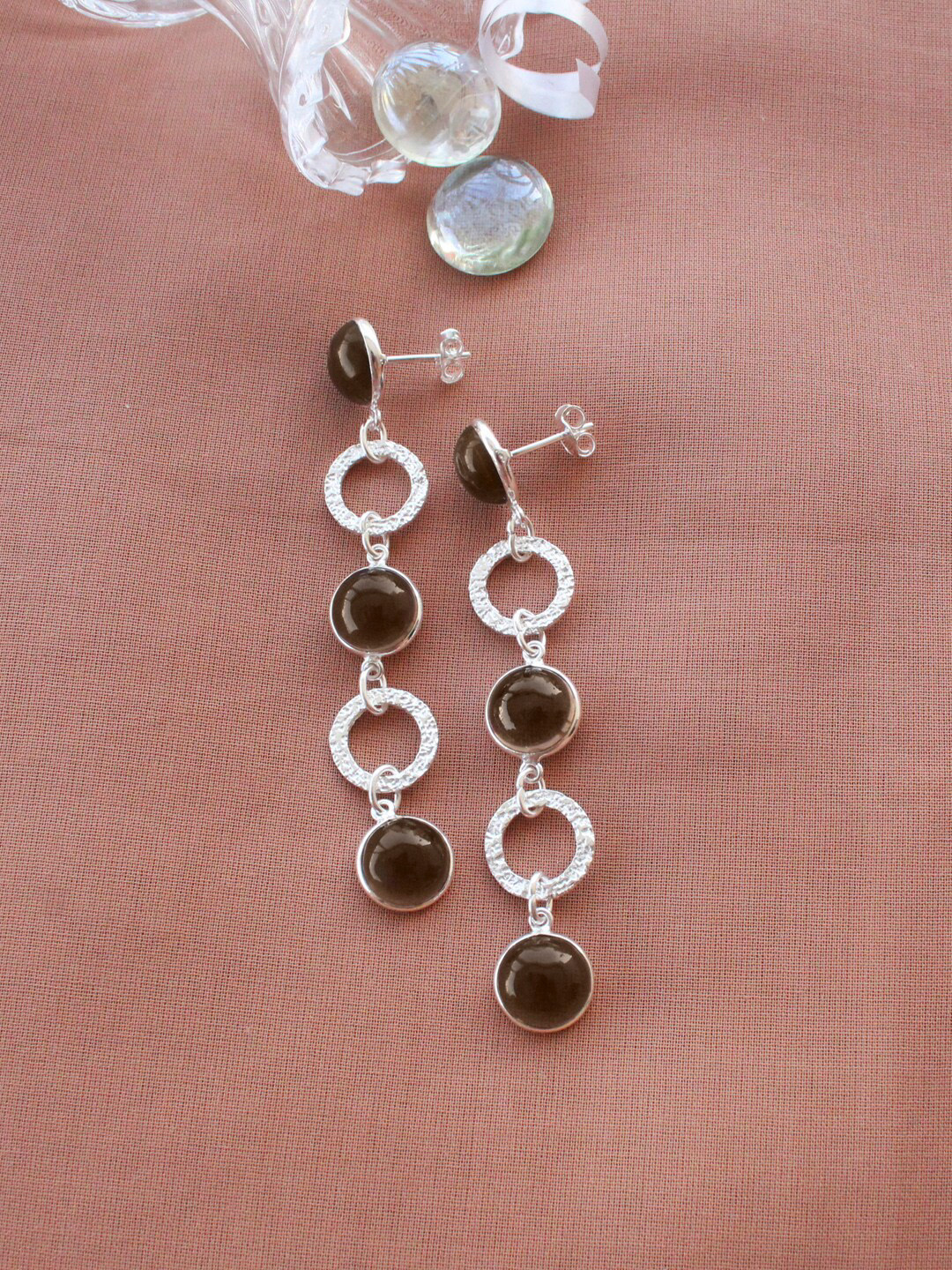 ERILINE JEWELRY Silver Plated Brown Topaz Circular Drop Earrings