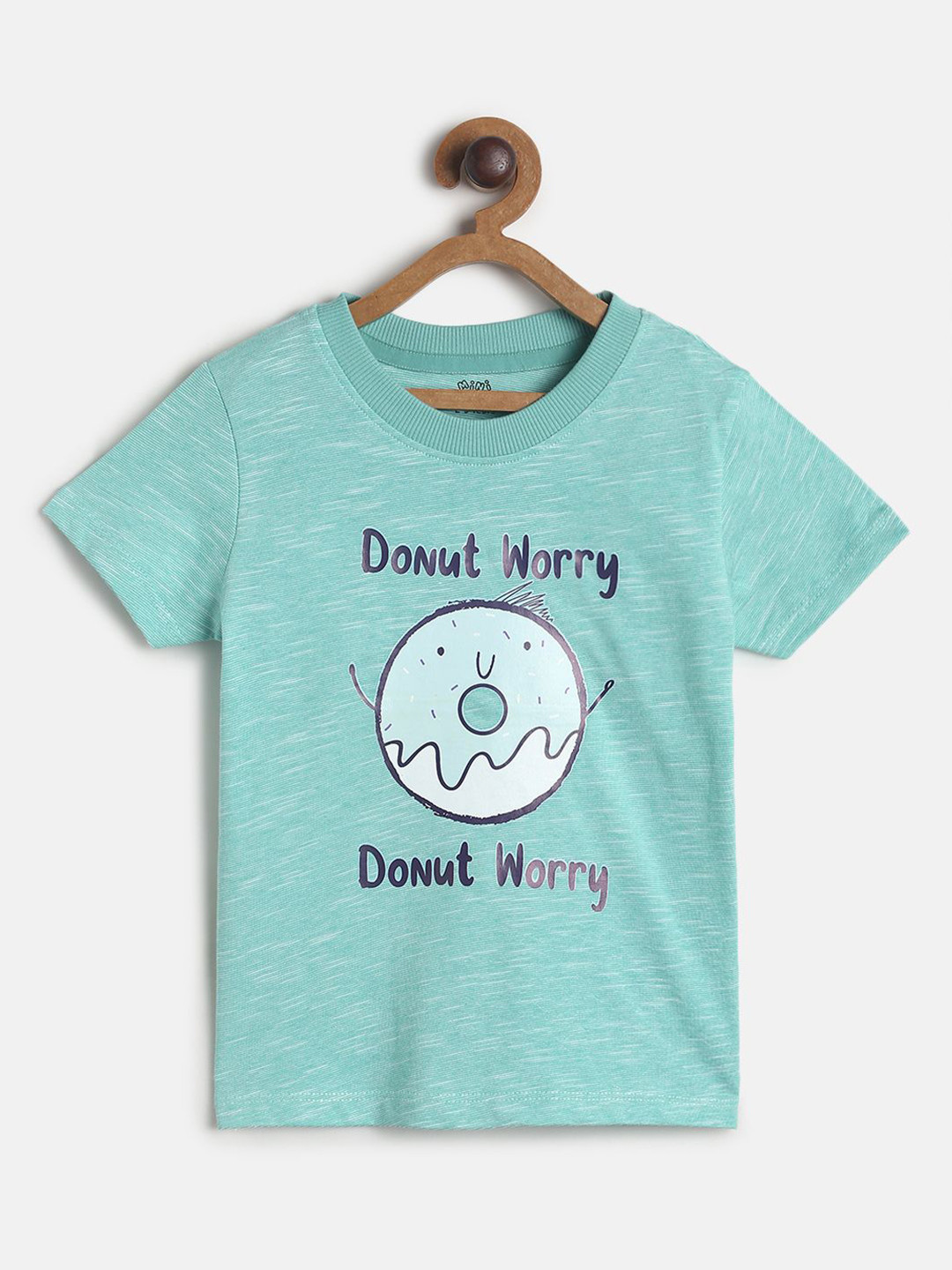 MINI KLUB Boys Sea Green  Black Typography Printed Cotton Pure Cotton T-shirt