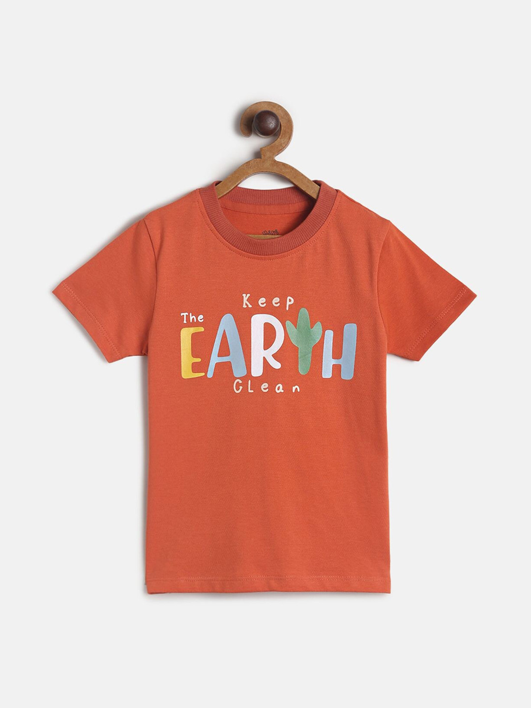 MINI KLUB Boys Rust  Off White Typography Printed Cotton Pure Cotton T-shirt