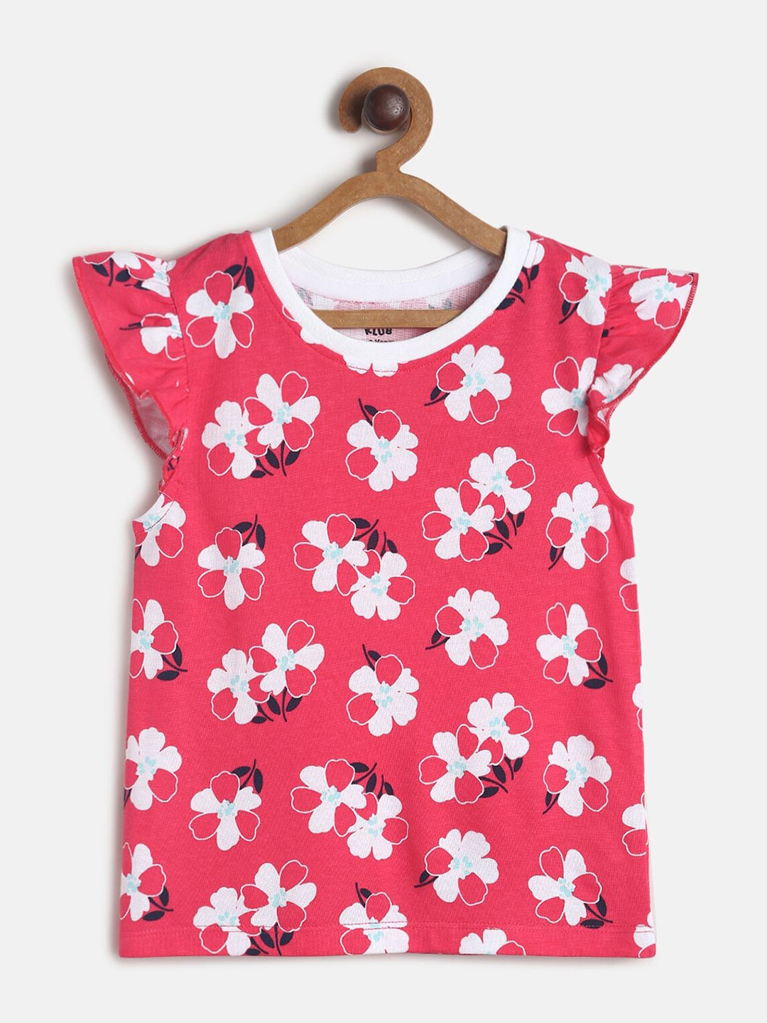 MINI KLUB Girls Red & White Floral Printed Regular Top