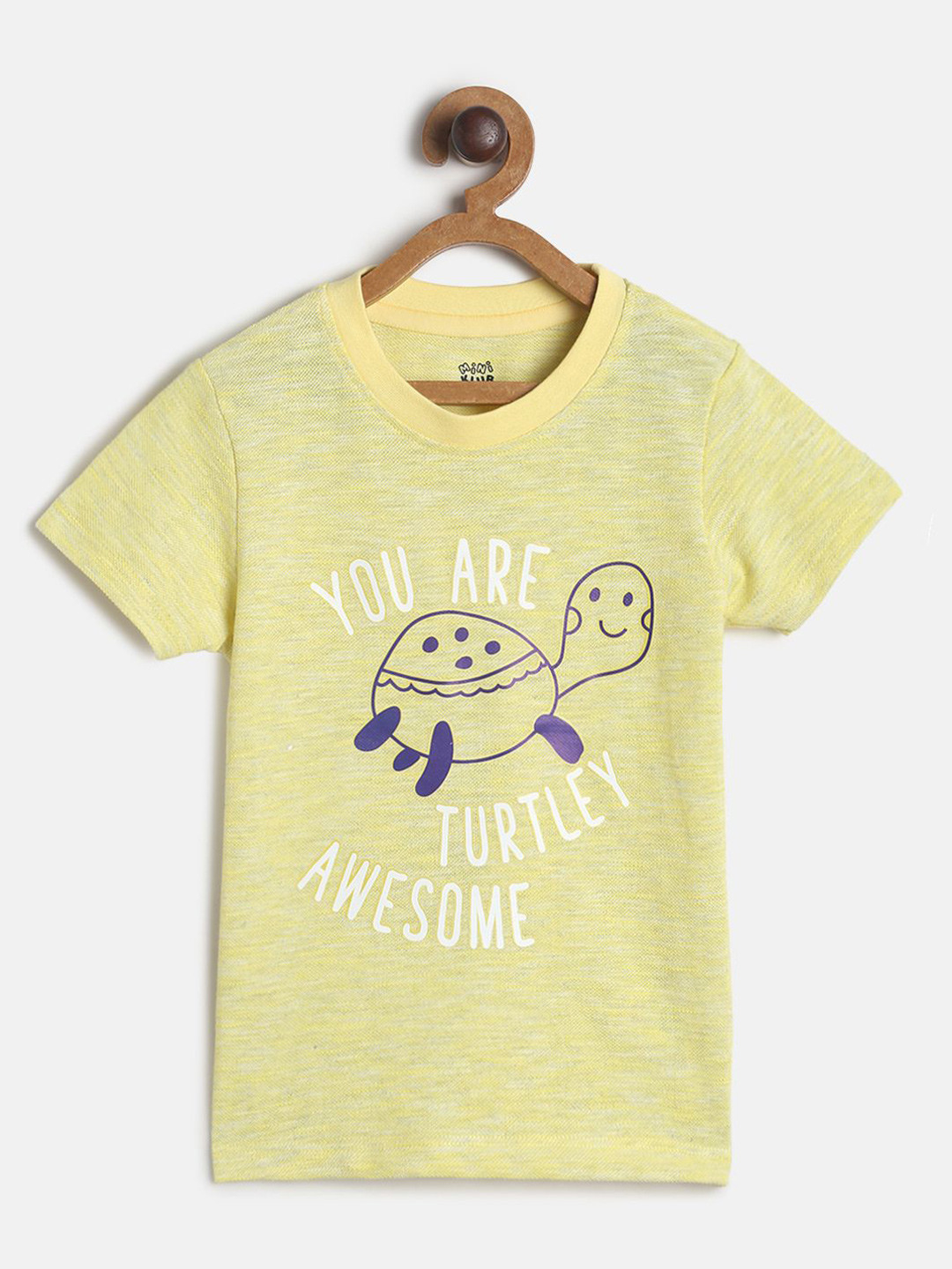 MINI KLUB Boys Yellow and White Typography Printed Cotton Pure Cotton T-shirt