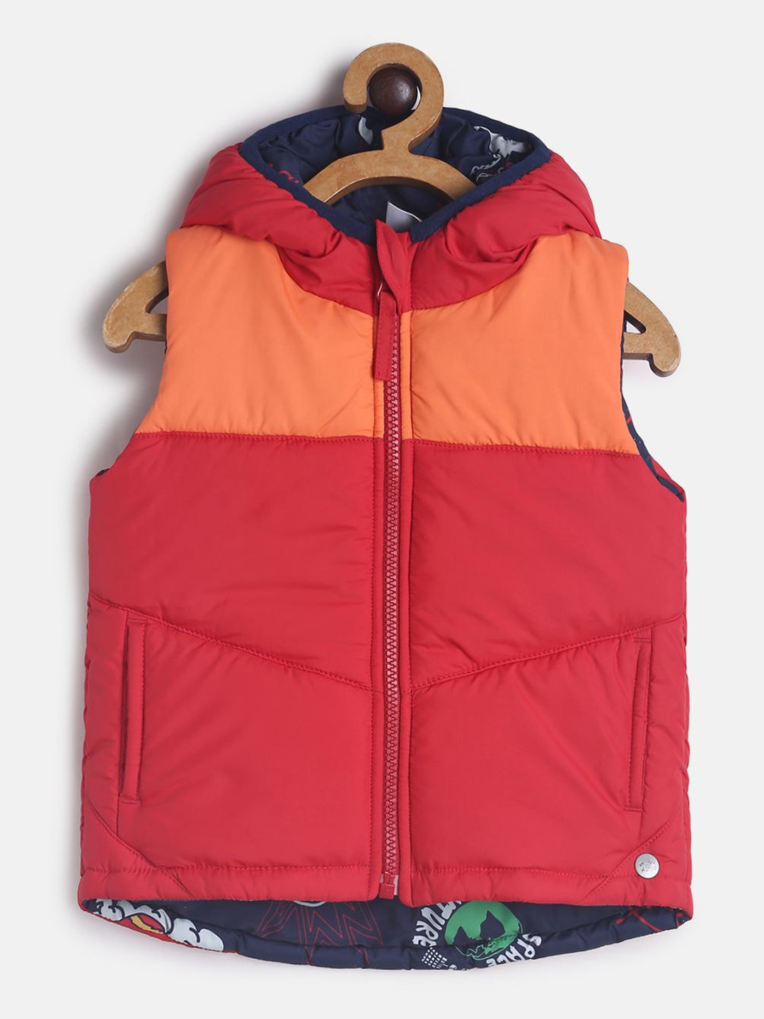 MINI KLUB Boys Red & Orange Colourblocked Lightweight Padded Jacket