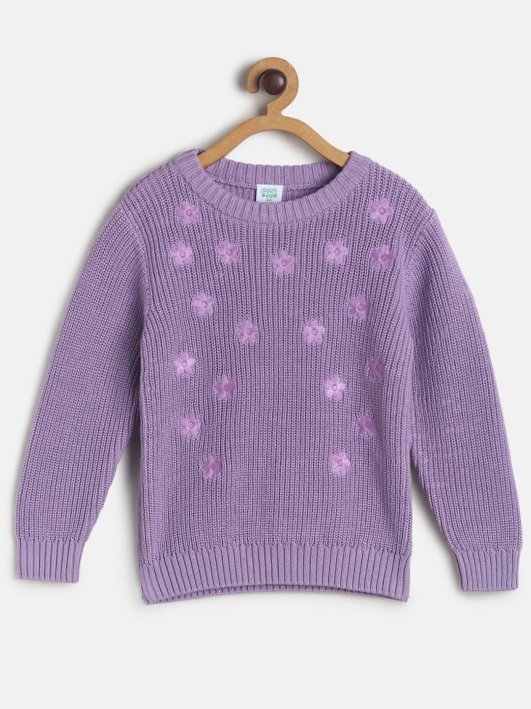 MINI KLUB Girls Purple Floral Pullover with Embroidered Detail