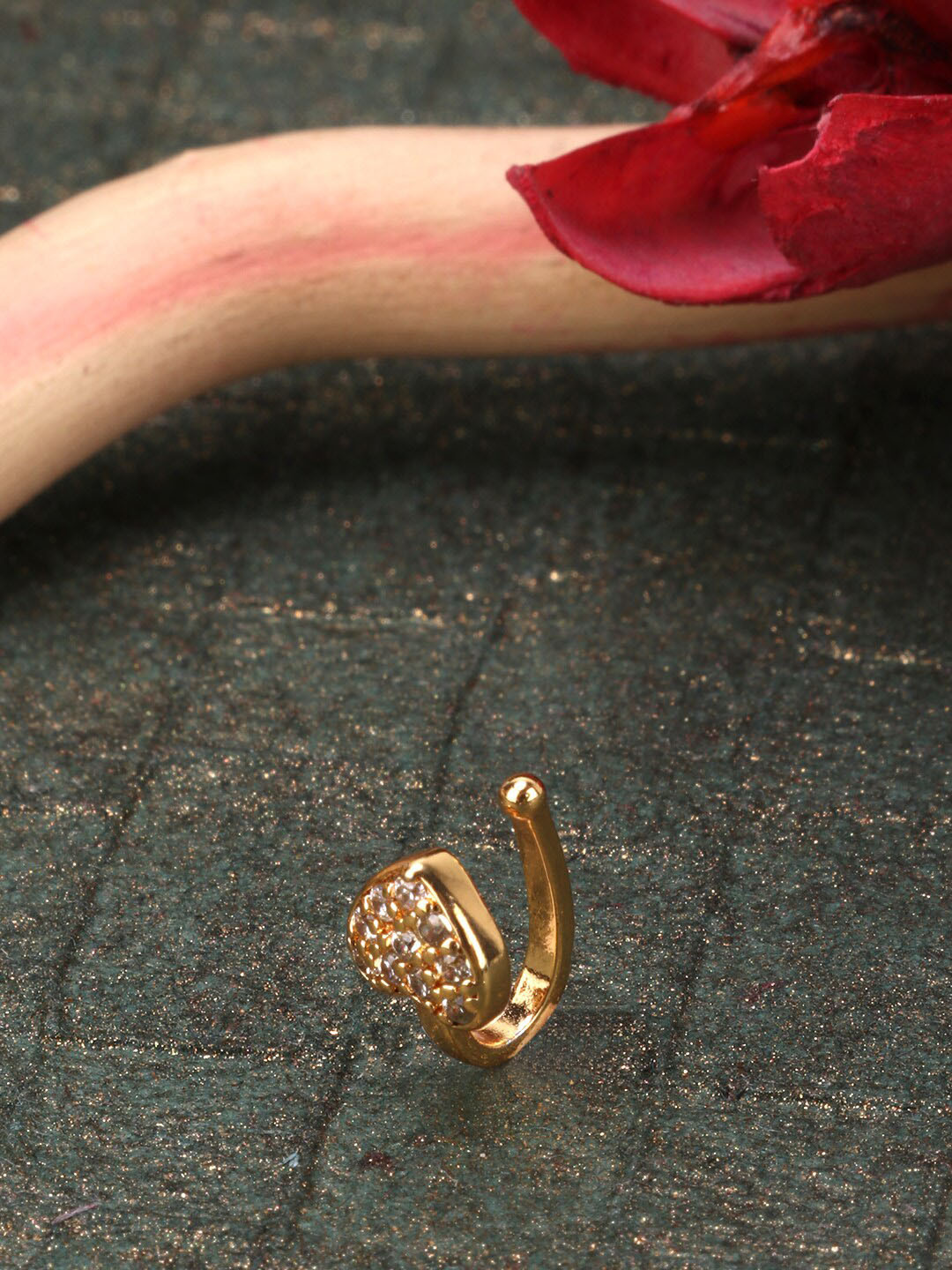 JEWELS GEHNA Gold-Plated & White CZ Studded Vilandi Traditional Nose Stud