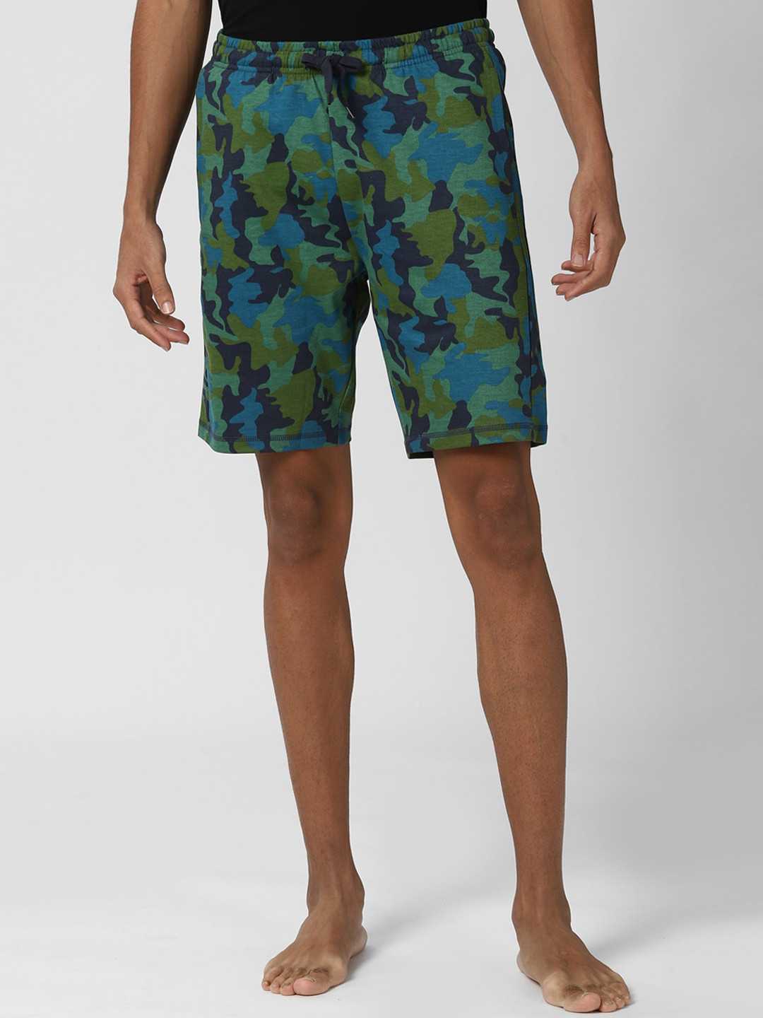 Peter England Men Olive Green Camouflage Printed Regular Shorts