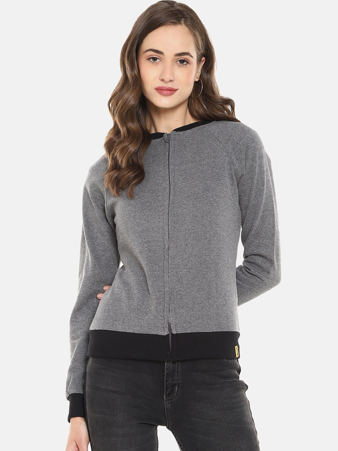 Campus Sutra Women Grey & Black Sweatshirt