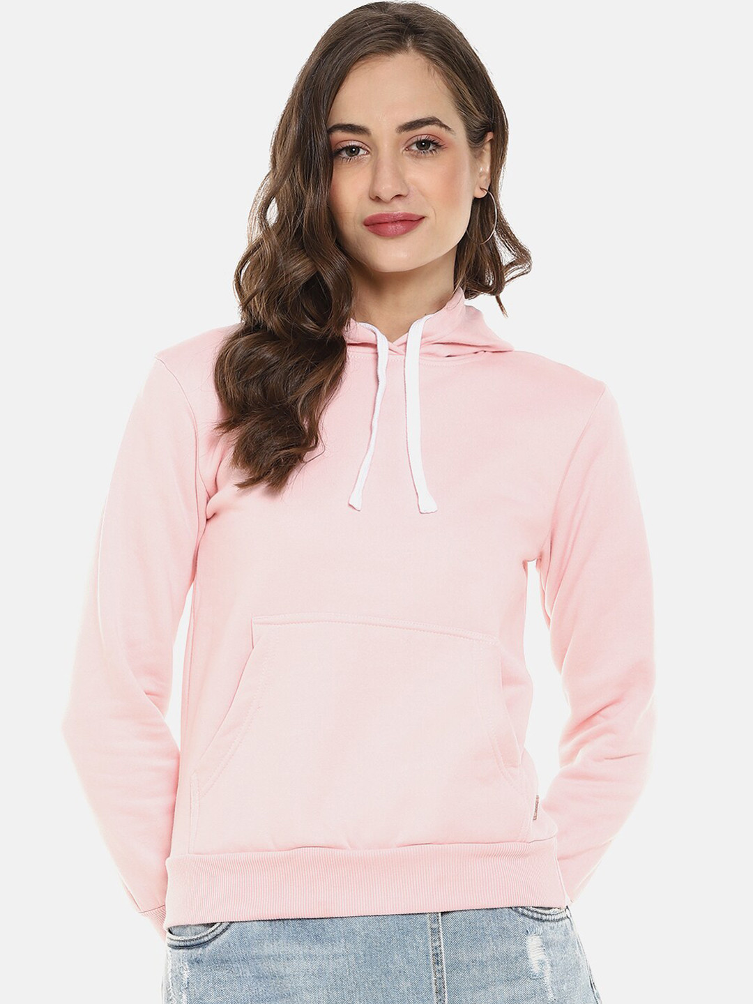 Campus Sutra Women Pink Hooded Sweatshirt