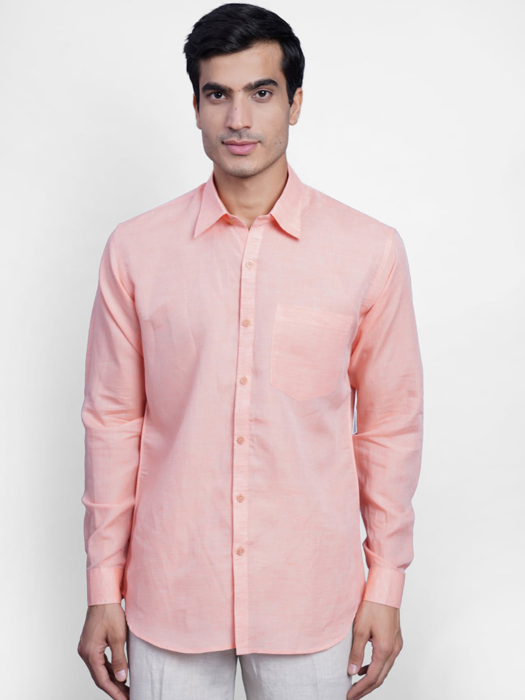 Wintage Men Peach-Coloured Casual Linen Shirt