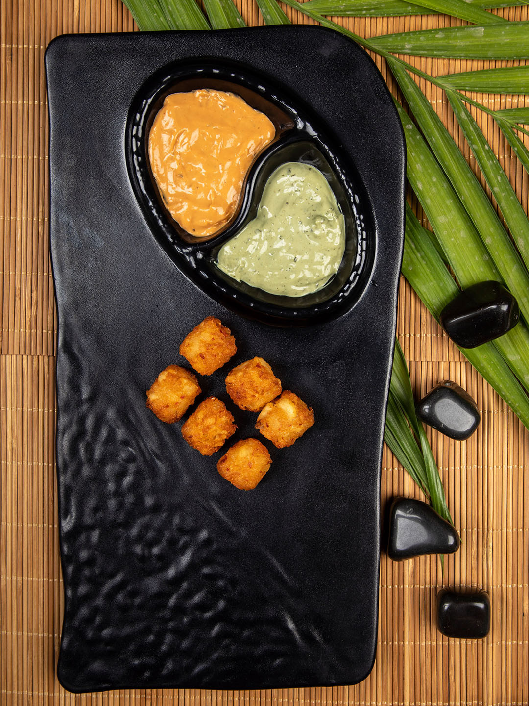 GOODHOMES Black Melamine Slate Finish Chip And Dip Platter