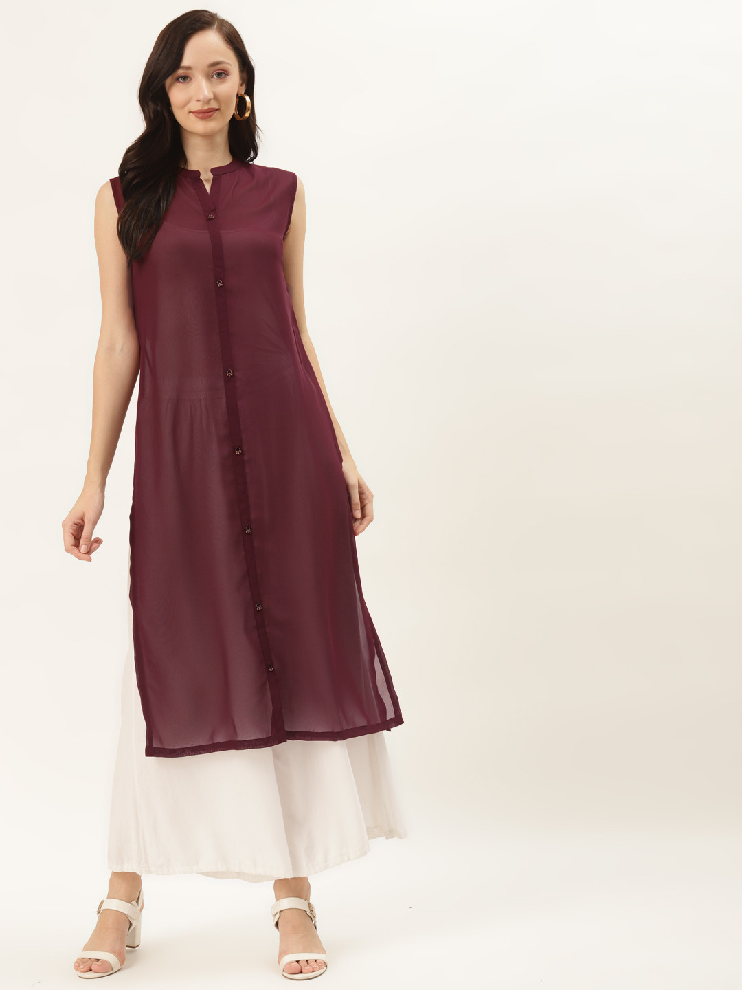 RIVI Women Maroon Georgette Kurta