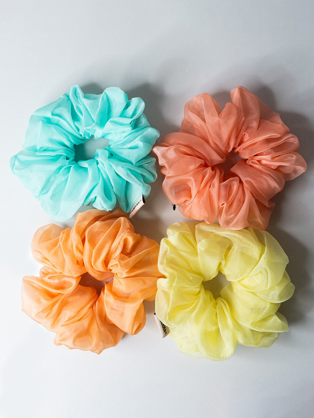 Hair Drama Co. Women Set of 4 Multicolour Organza Scrunchies