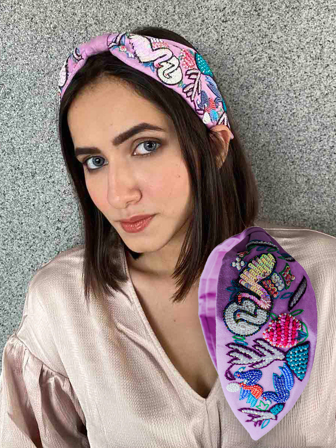 HAIR DRAMA CO. Women Lavender Sequins & Beads Embellished Knotted Headband