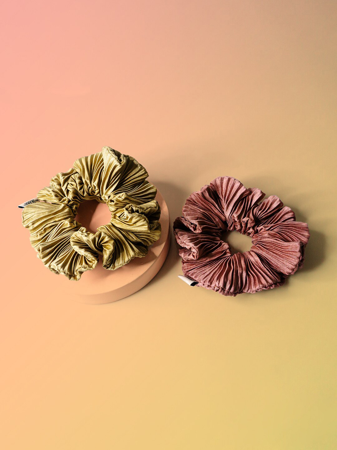 Hair Drama Co. Women Set of 2 - Olive Green & Mauve Ponytail Holder Ruffle Scrunchies