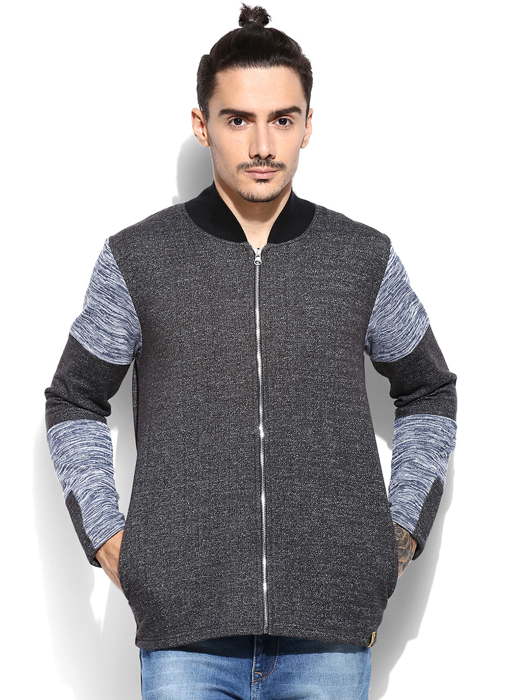 Campus Sutra Grey Melange Sweatshirt