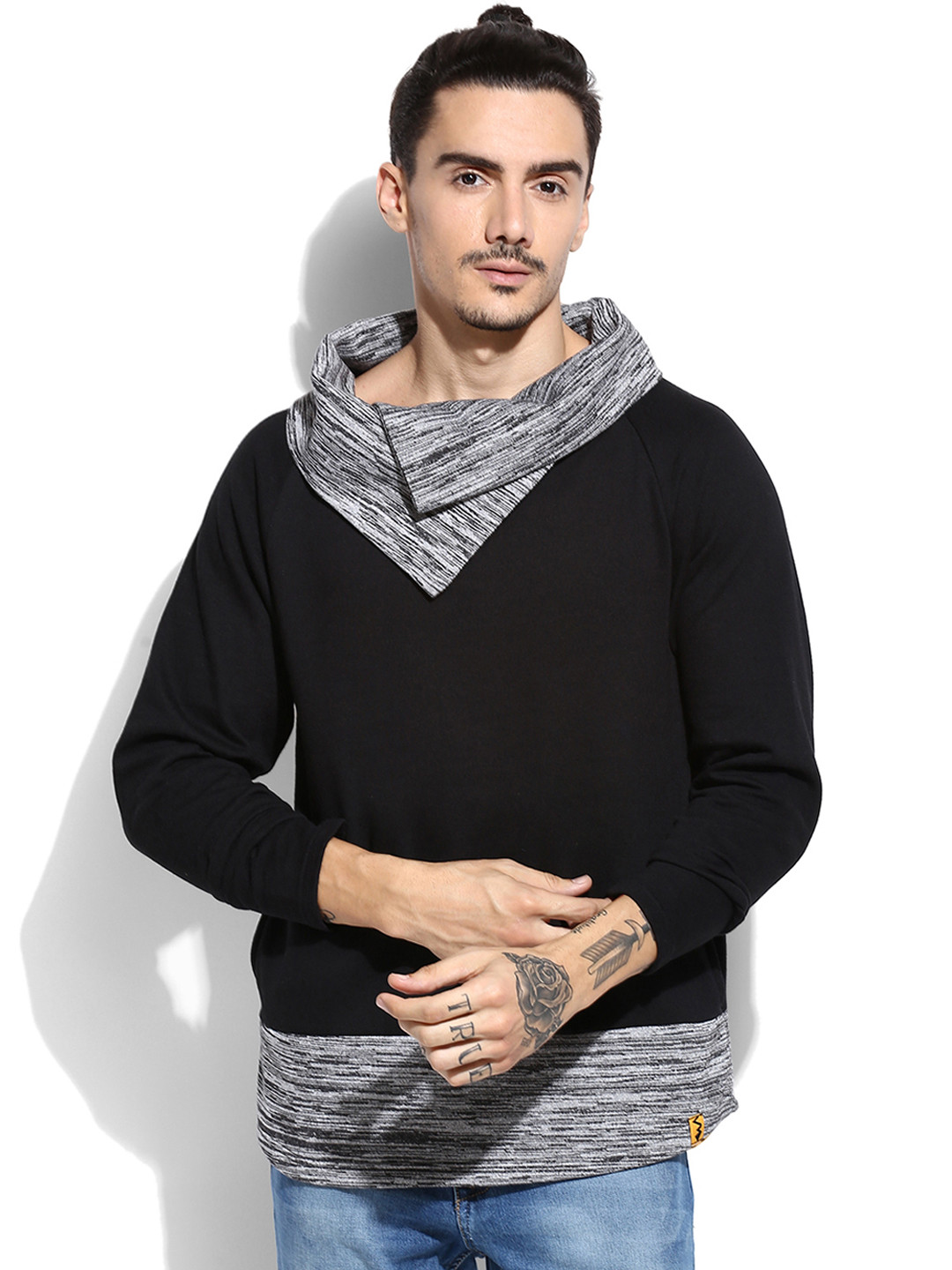 Campus Sutra Grey & Black Sweatshirt