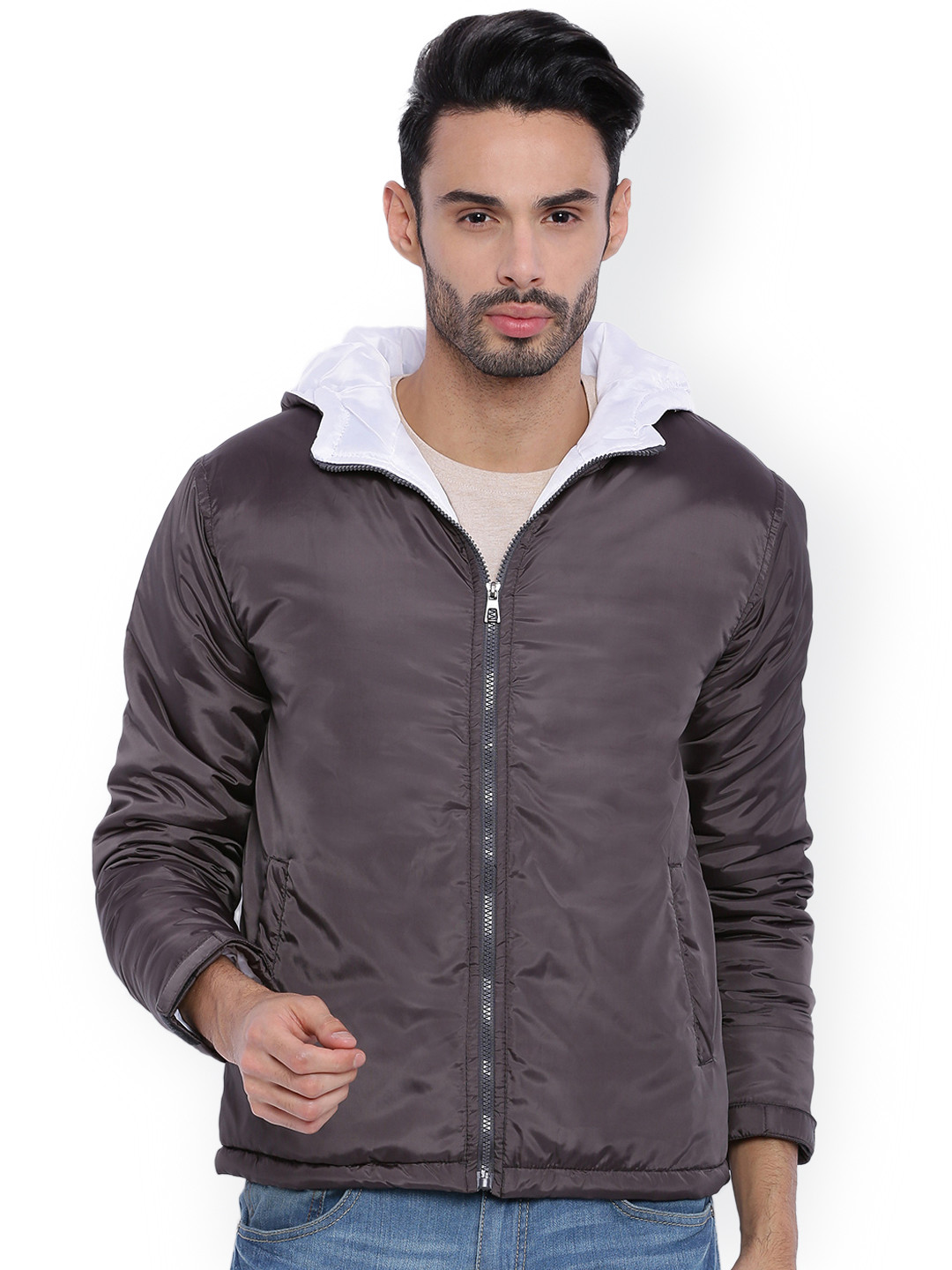 Campus Sutra Taupe Hooded Jacket