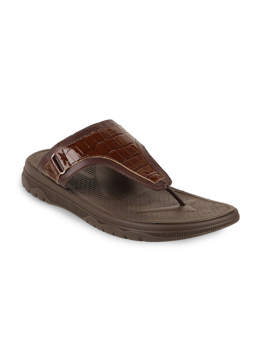 Carlton London Men Brown Textured Flip Flops