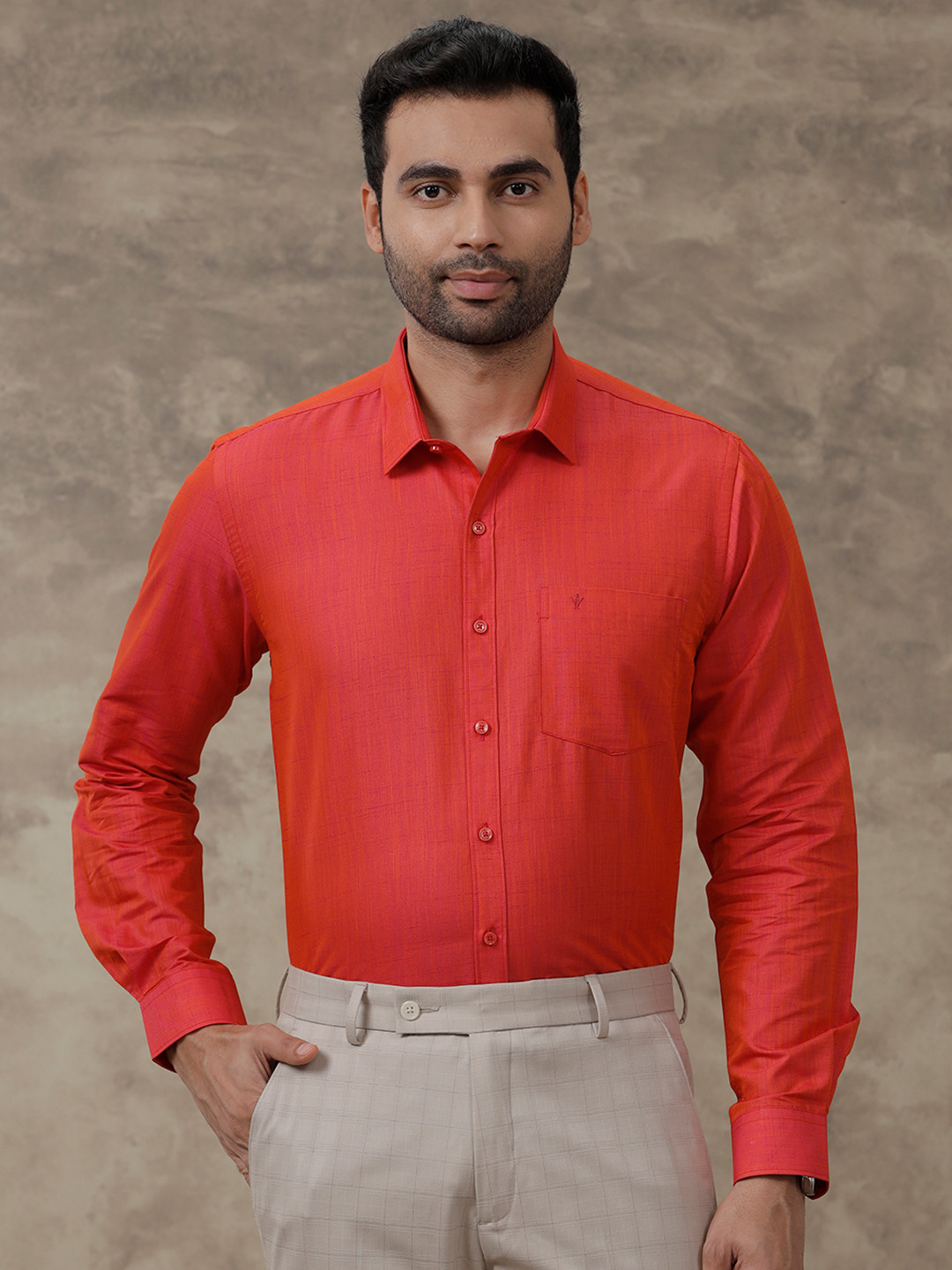 Ramraj Men Red Slim Fit Opaque Formal Shirt