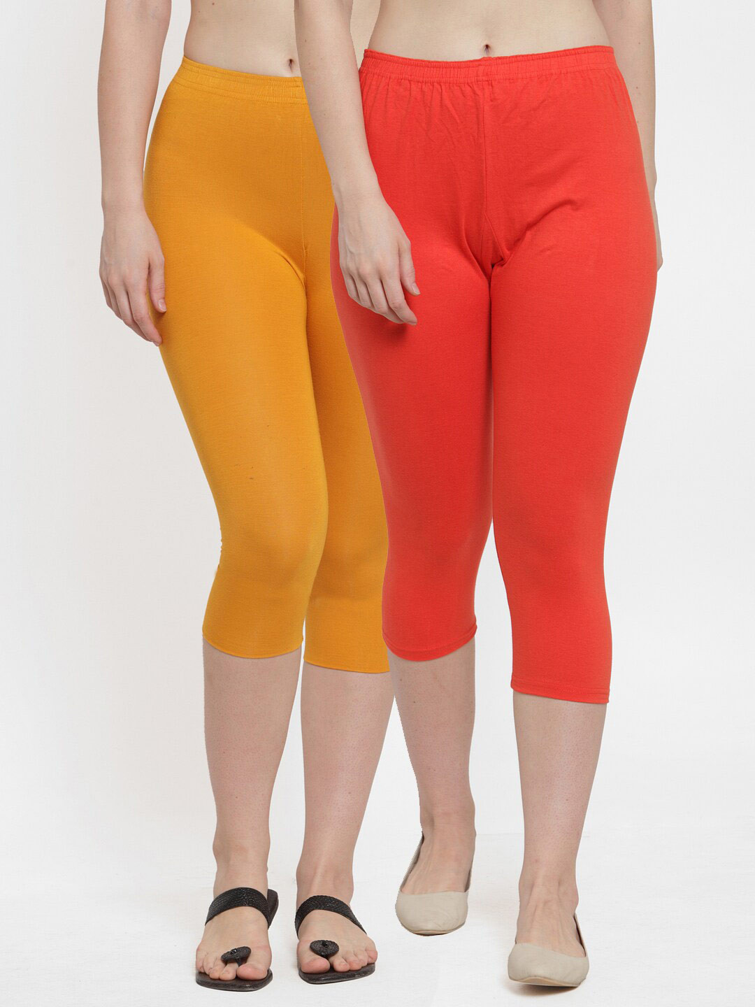 GRACIT Women Orange Mustard Super Combod Cotton Lycra Capri