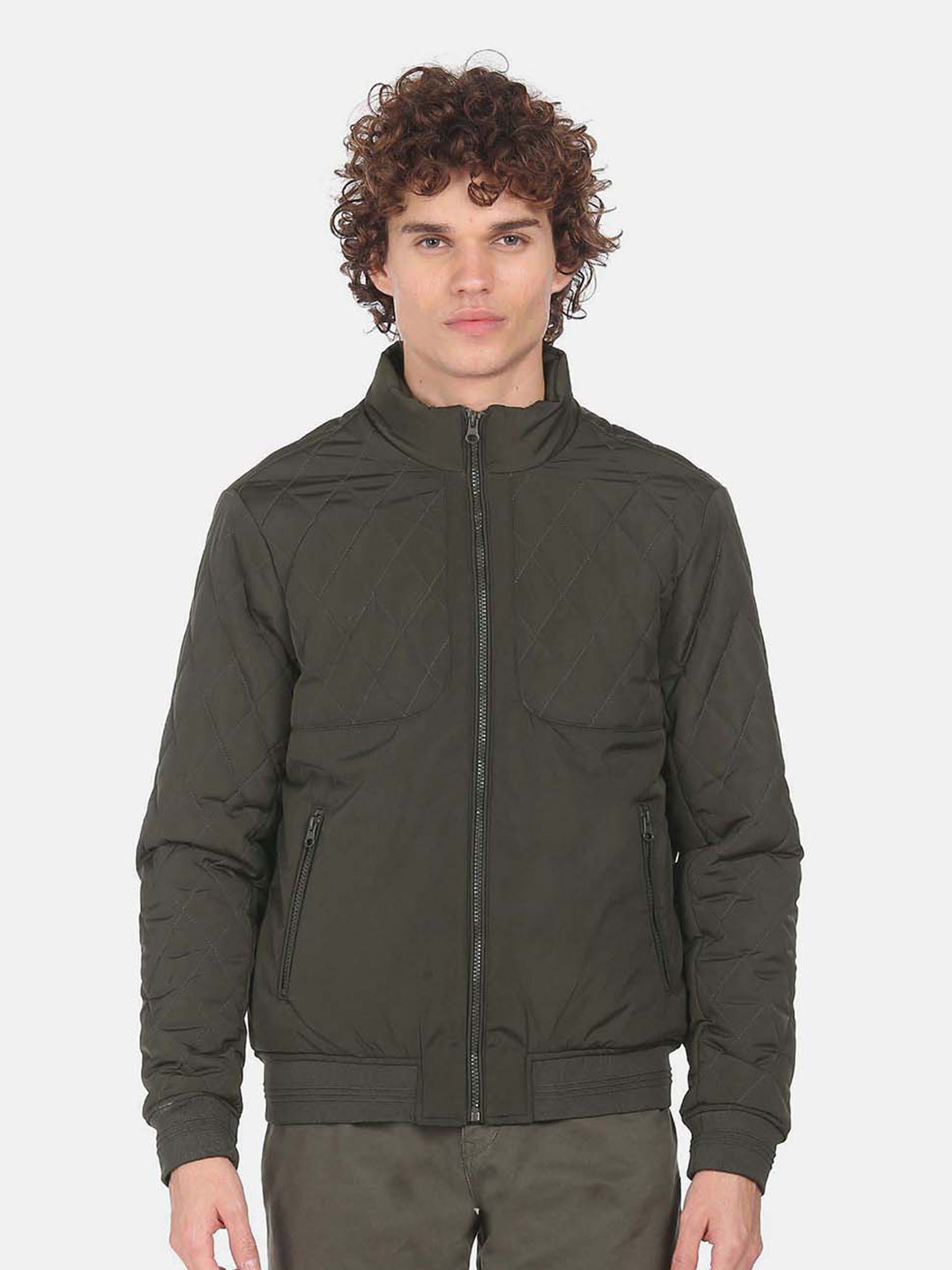 U S Polo Assn Men Olive Green Bomber Jacket