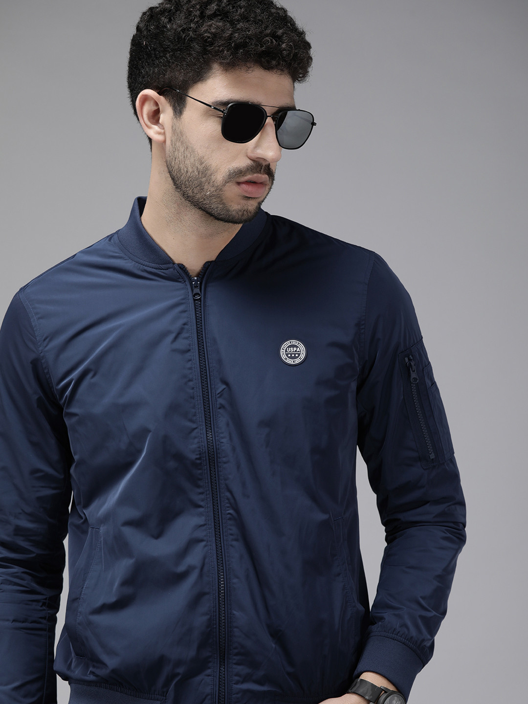 U S Polo Assn Men Navy Blue Bomber Jacket