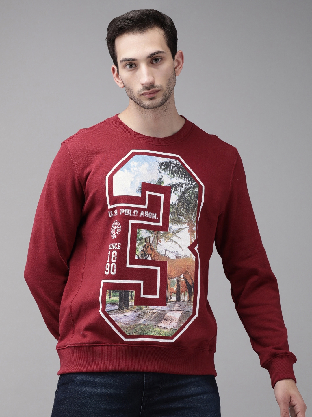 U.S. Polo Assn. Men Maroon Printed Sweatshirt