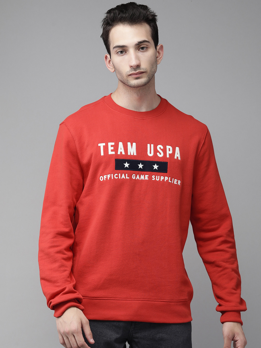 U S Polo Assn Men Red Logo Embroidered Sweatshirt