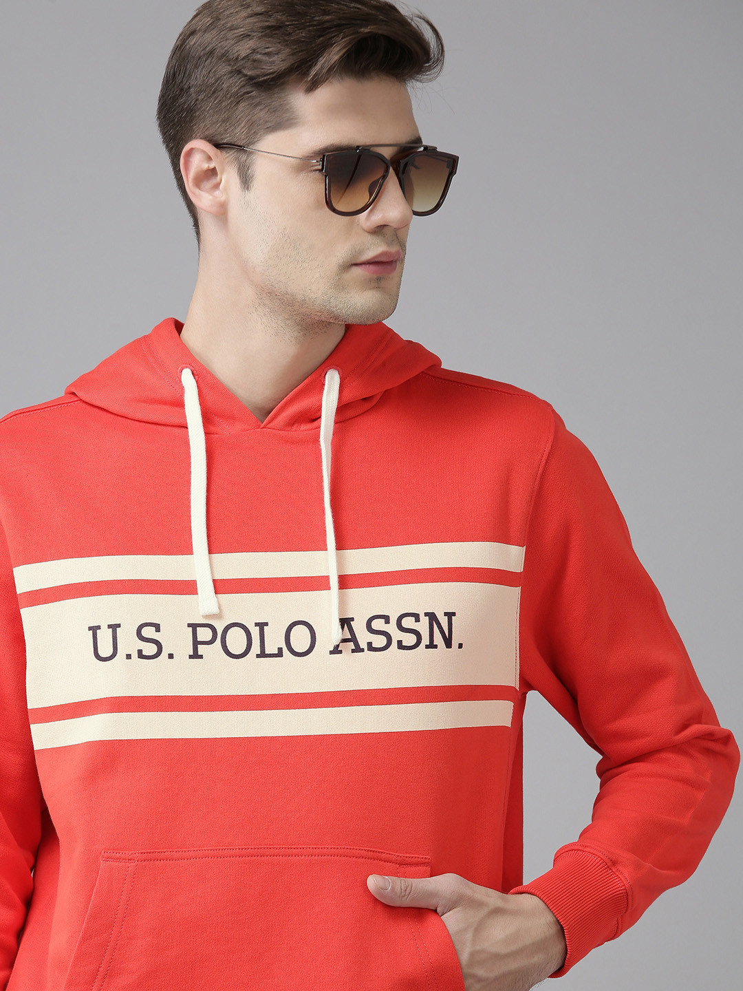 U S Polo Assn Men Red Printed Hooded Sweatshirt