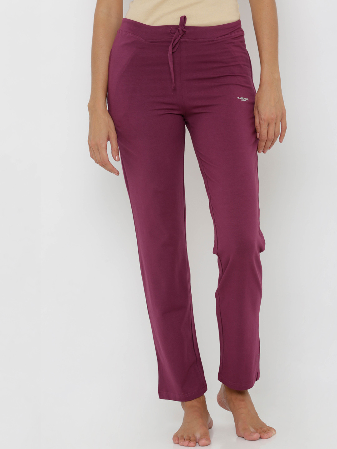 Candour London Women Maroon Solid Lounge Pants