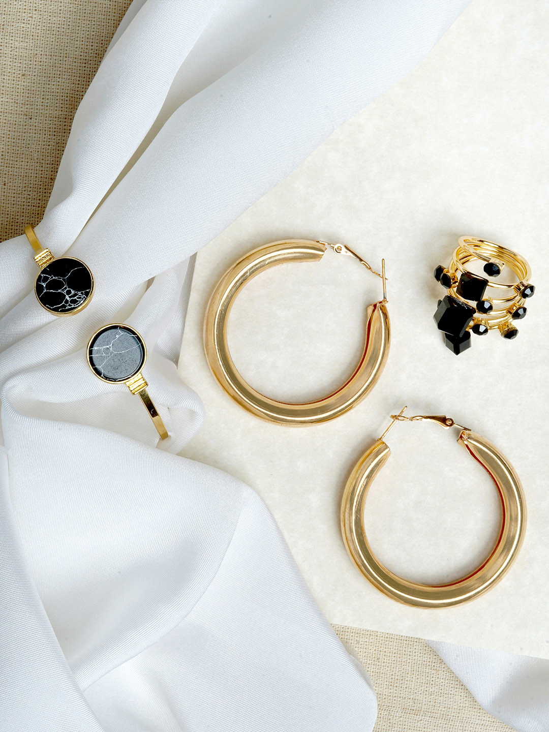 JOKER & WITCH Gold-Plated Black Stone-Studded Truffle  Jewellery Set
