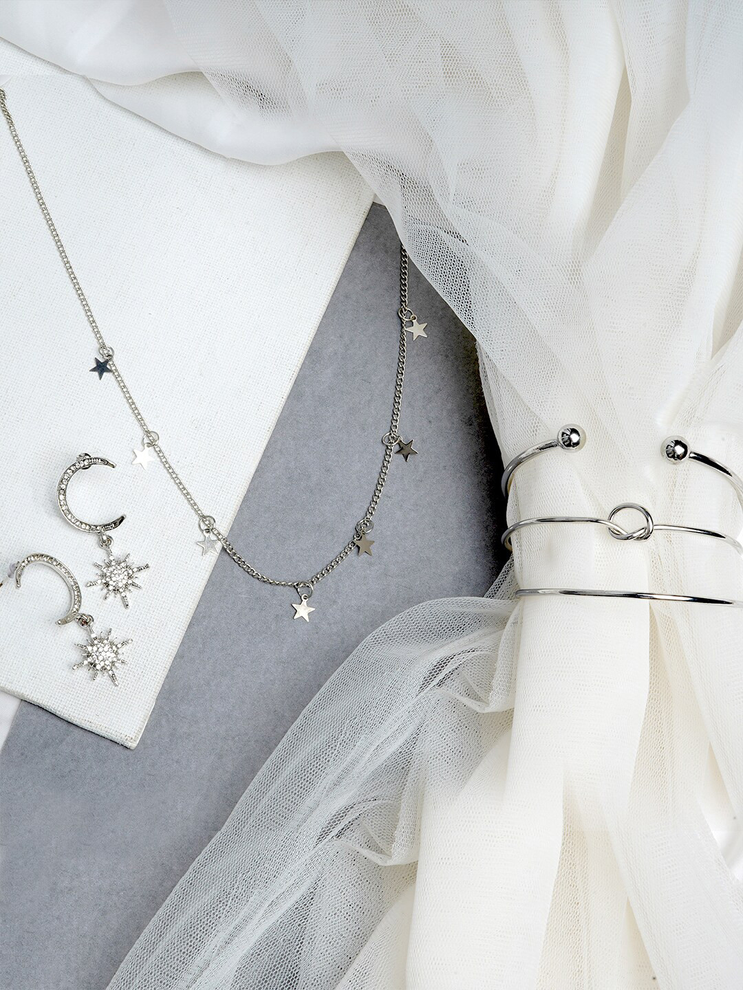 JOKER & WITCH Silver-Plated & White Stone Studded Stella Jewellery Set