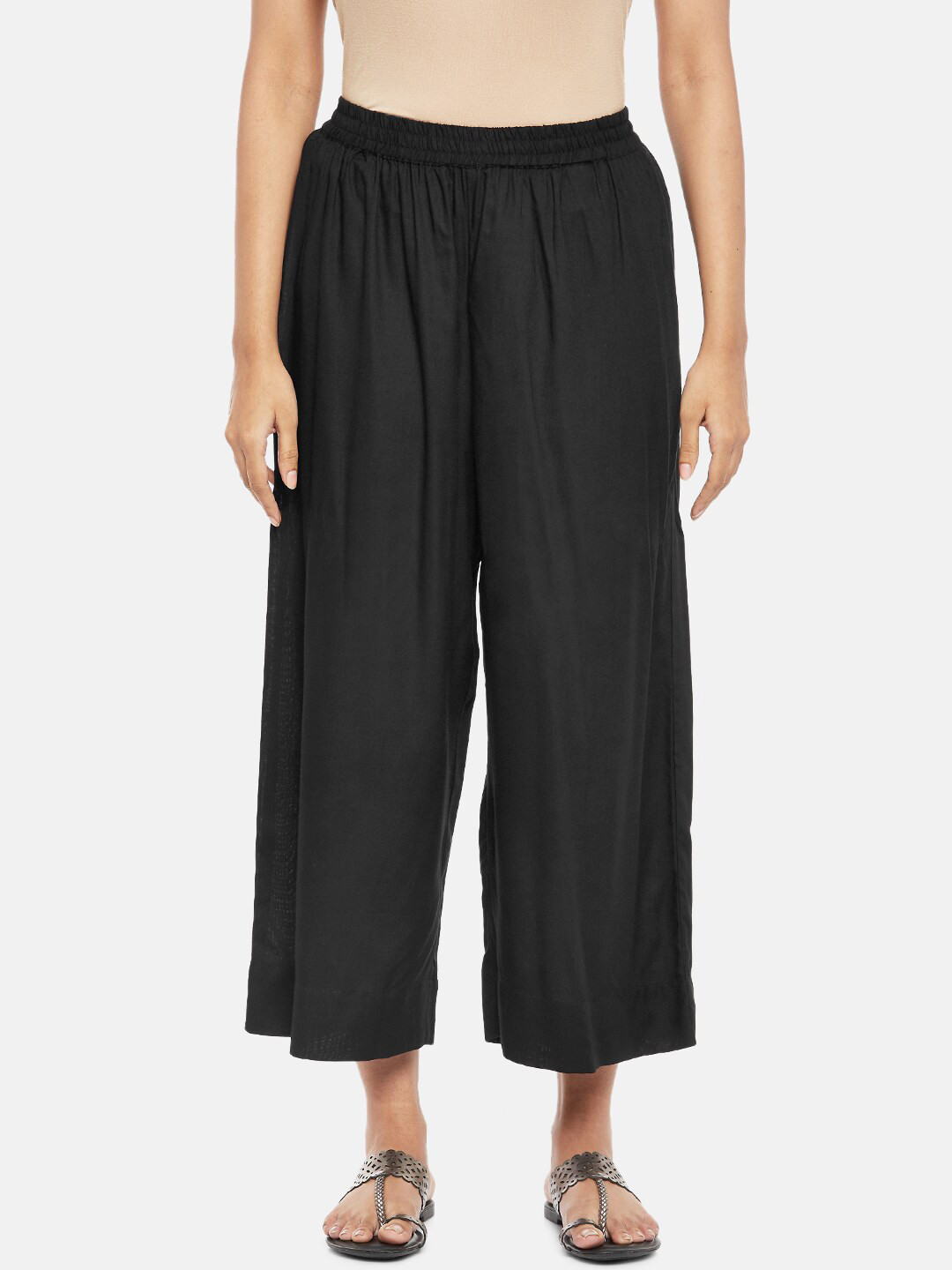 RANGMANCH BY PANTALOONS Women Black Cropped Ethnic Palazzos