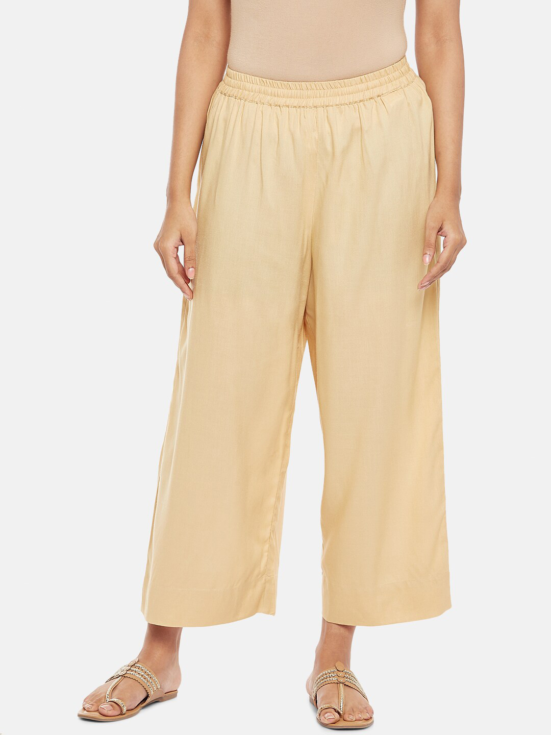 RANGMANCH BY PANTALOONS Women Gold-Toned Cropped Ethnic Palazzos