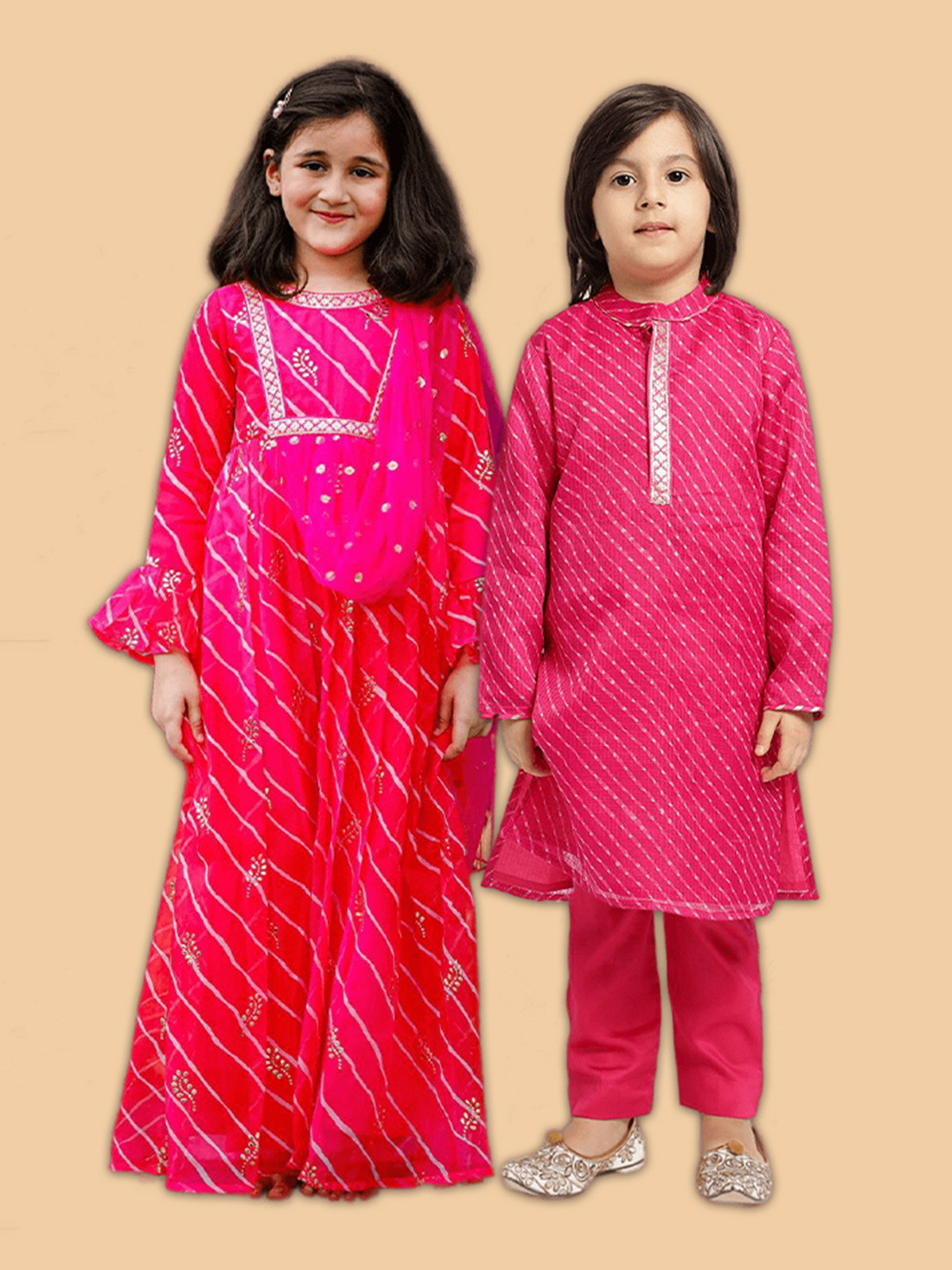 PICCOLO Boys Pink Self Design Regular Kurta with Pyjamas Set