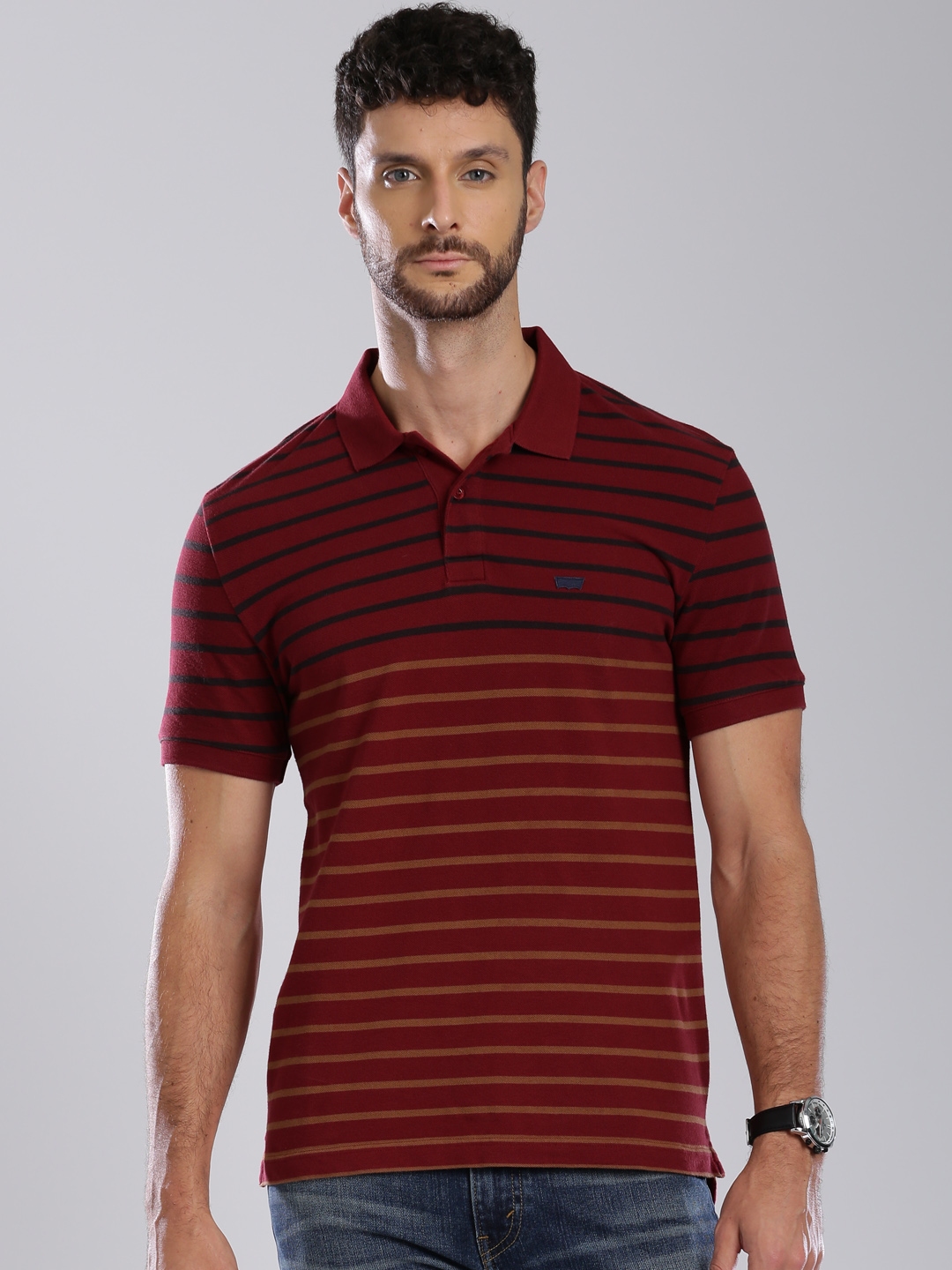 Buy Levis Men Maroon Striped Polo Collar Pure Cotton T Shirt - Tshirts for  Men 1515003 | Myntra