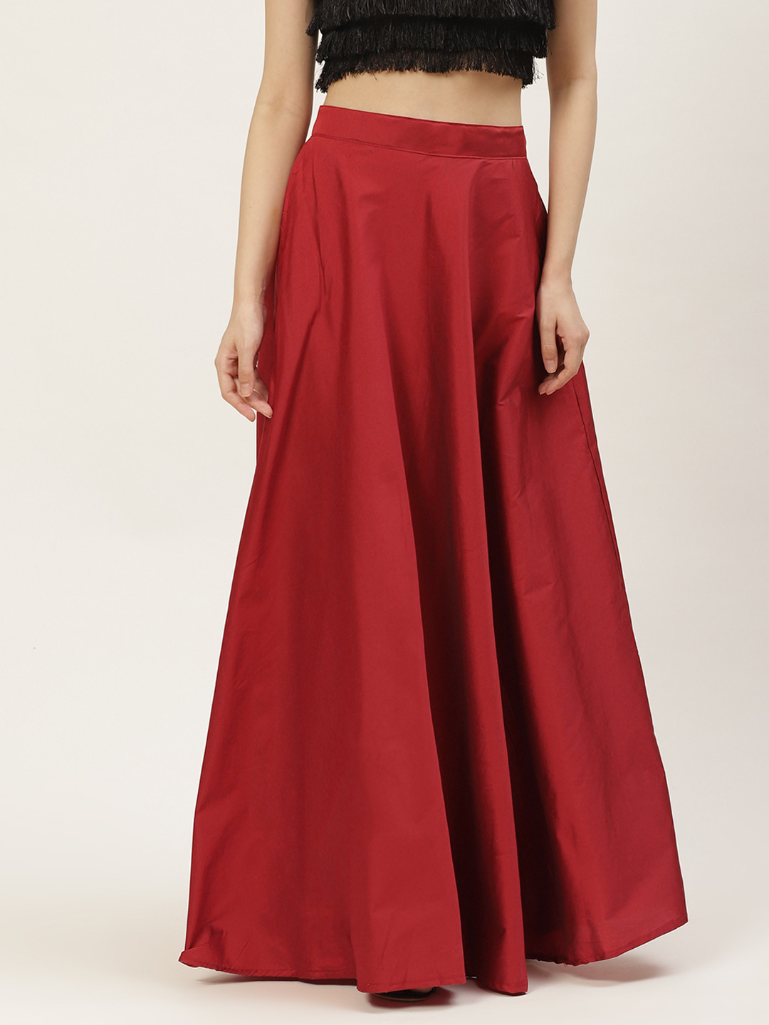 Studio Shringaar Maroon Flared Maxi Skirt