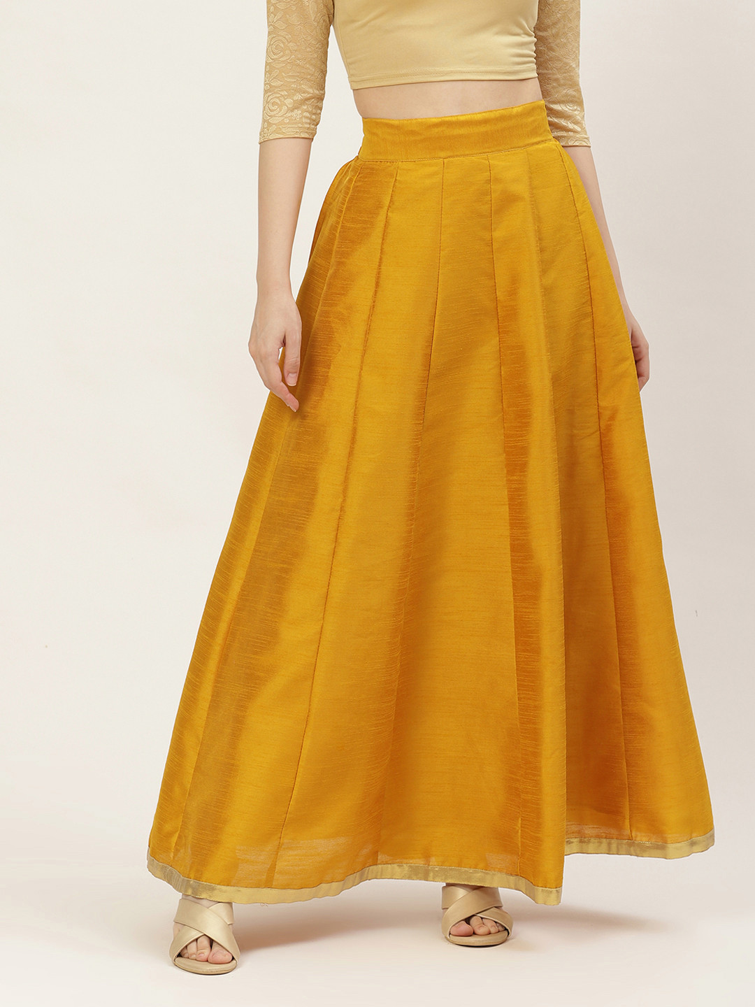 Studio Shringaar Yellow Skirt with Zari Border