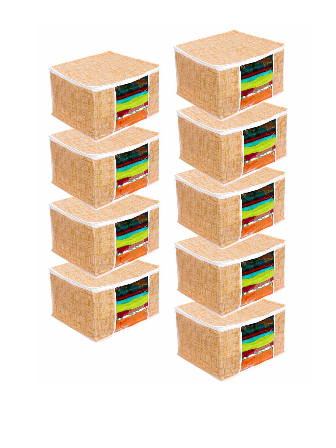 prettykrafts Set Of 9 Orange Textured Saree Organizers