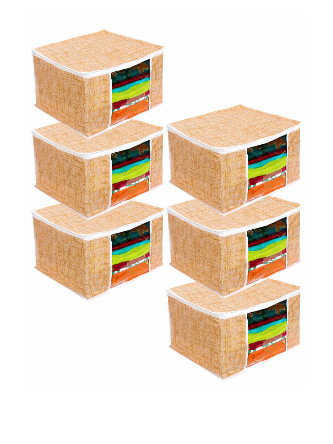 prettykrafts Set Of 6 Orange & White Printed Saree Organisers