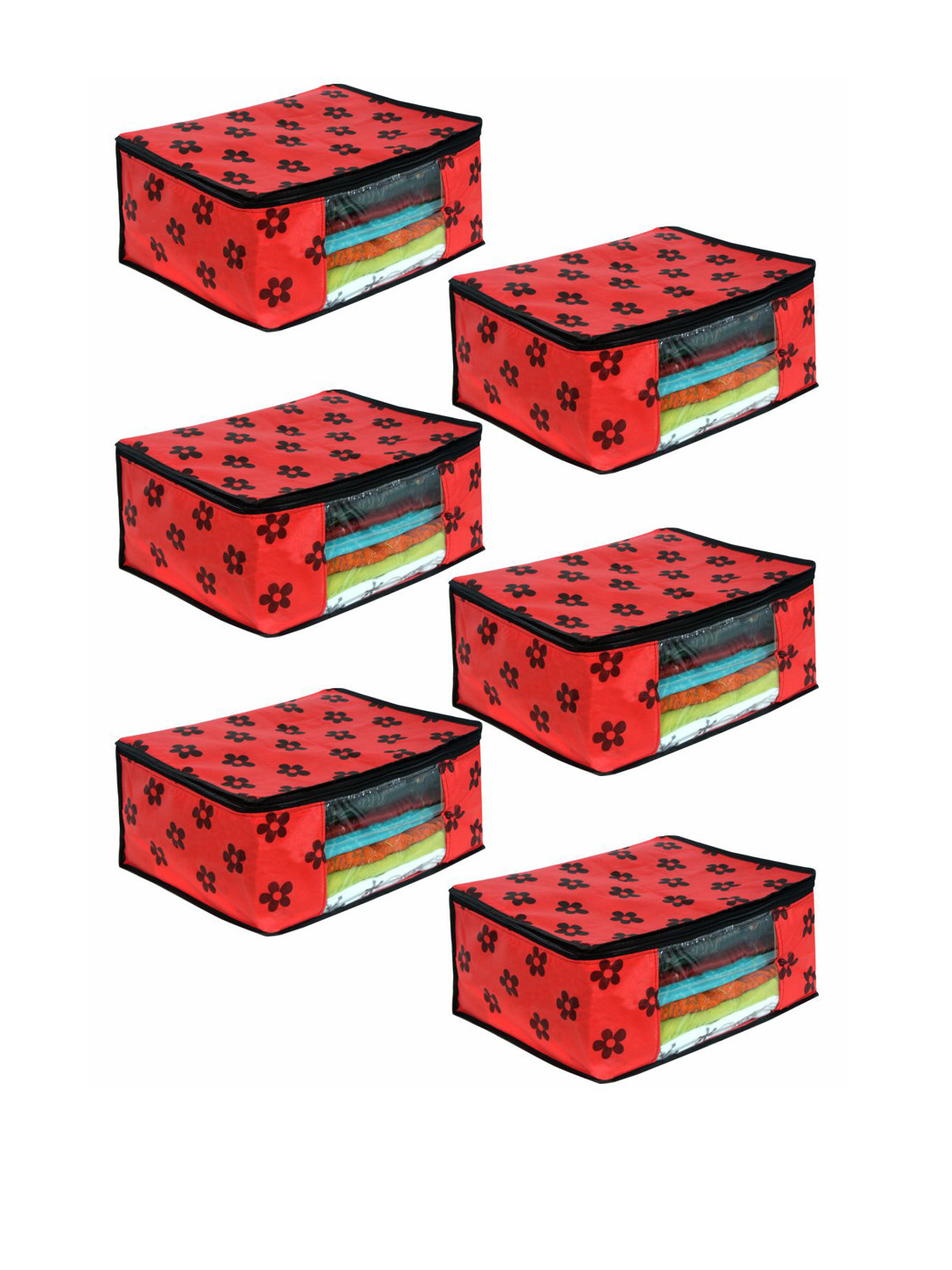 prettykrafts Set Of 6 Red & Black Printed Saree Organisers