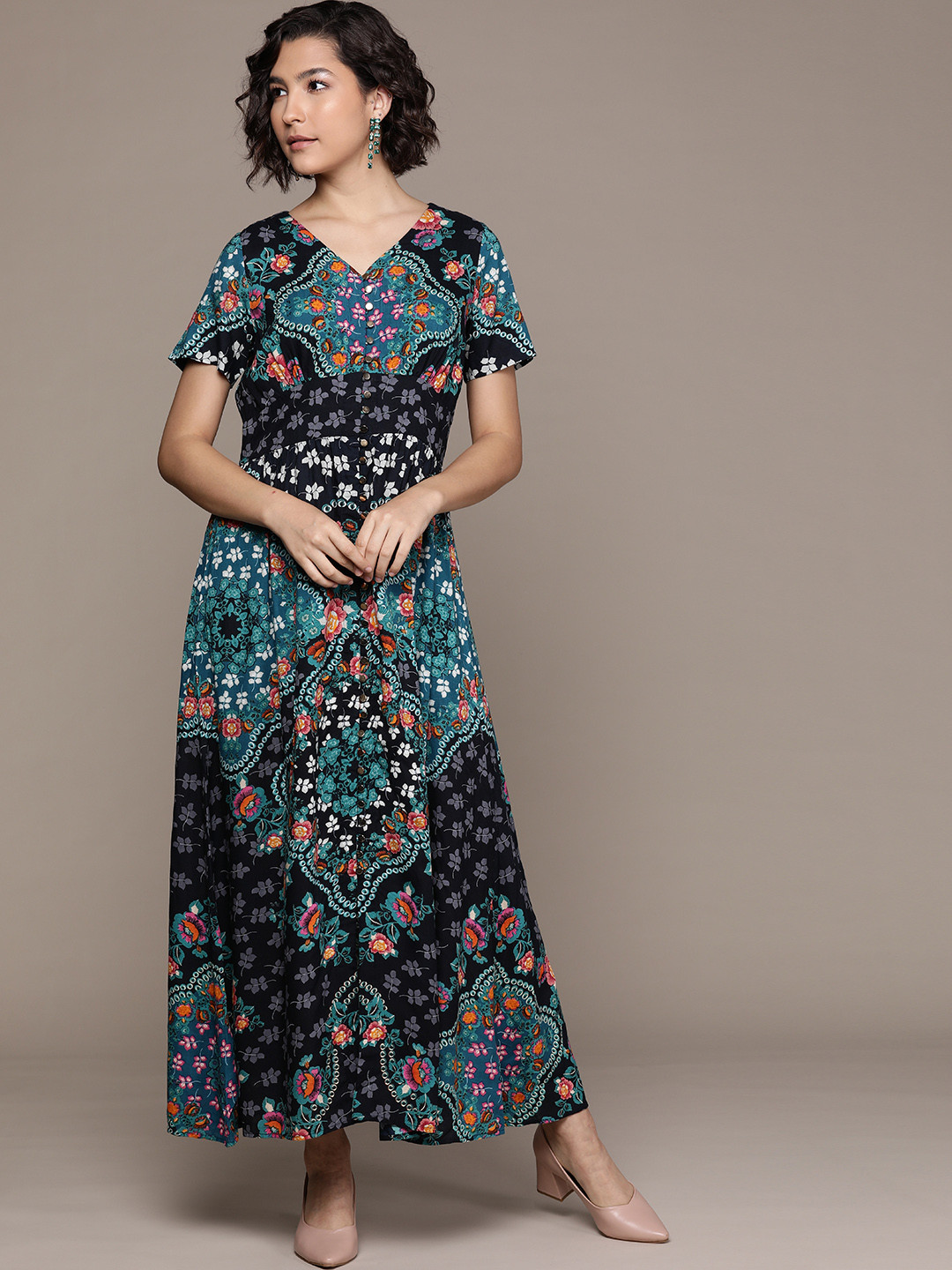 Label Ritu Kumar Blue Floral Maxi Dress