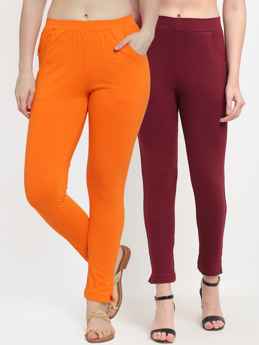 TAG 7 Women Maroon & Orange Pack of 2 Leggings