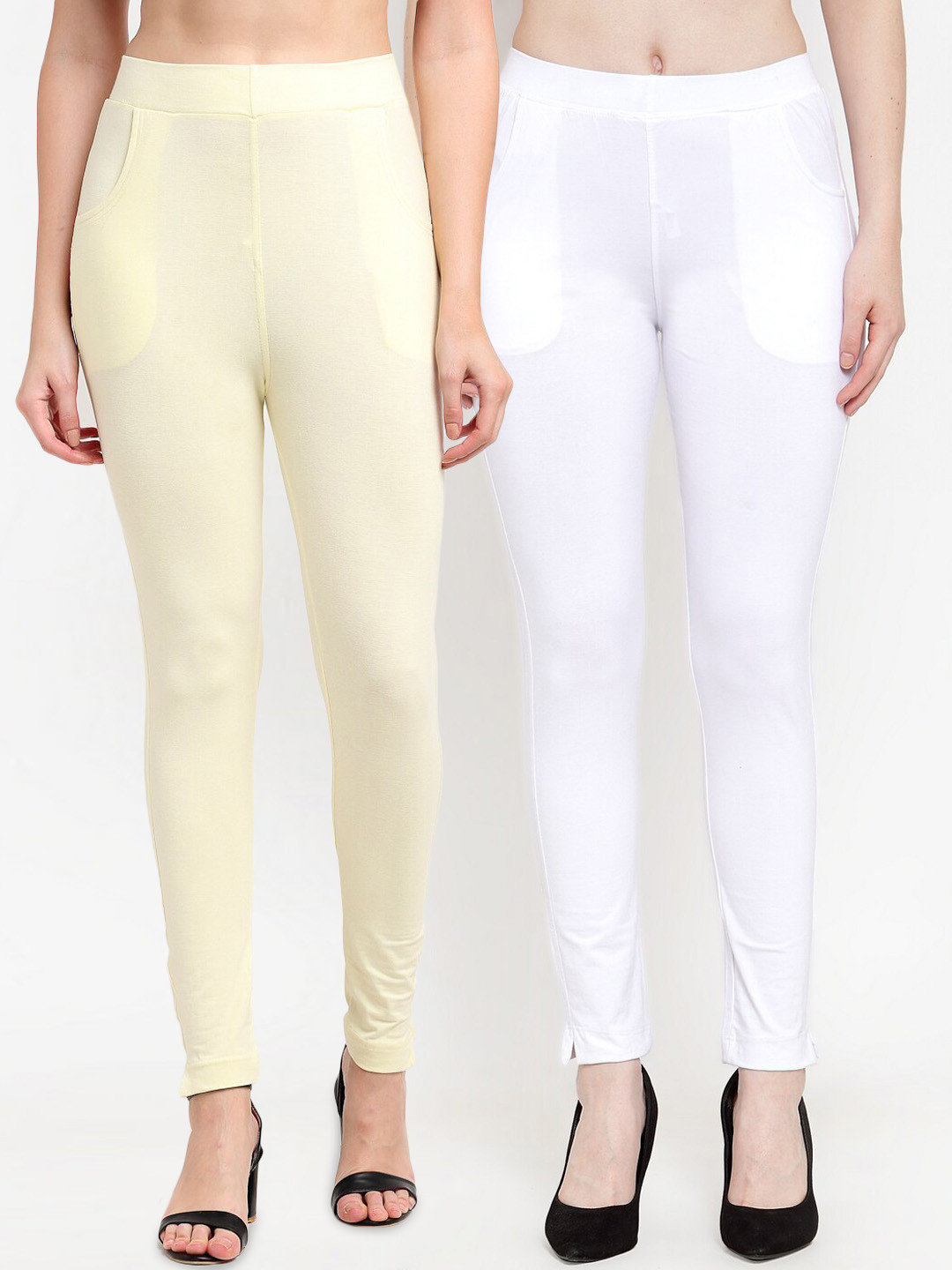 TAG 7 Women Cream & White Pack of 2 Leggings