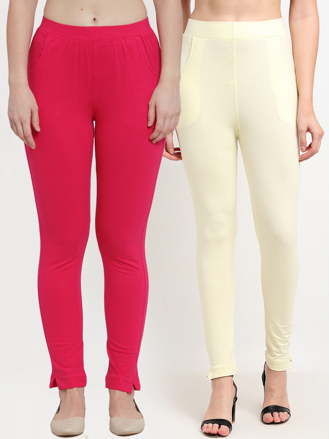 TAG 7 Women Cream & Magenta Pack of 2 Leggings